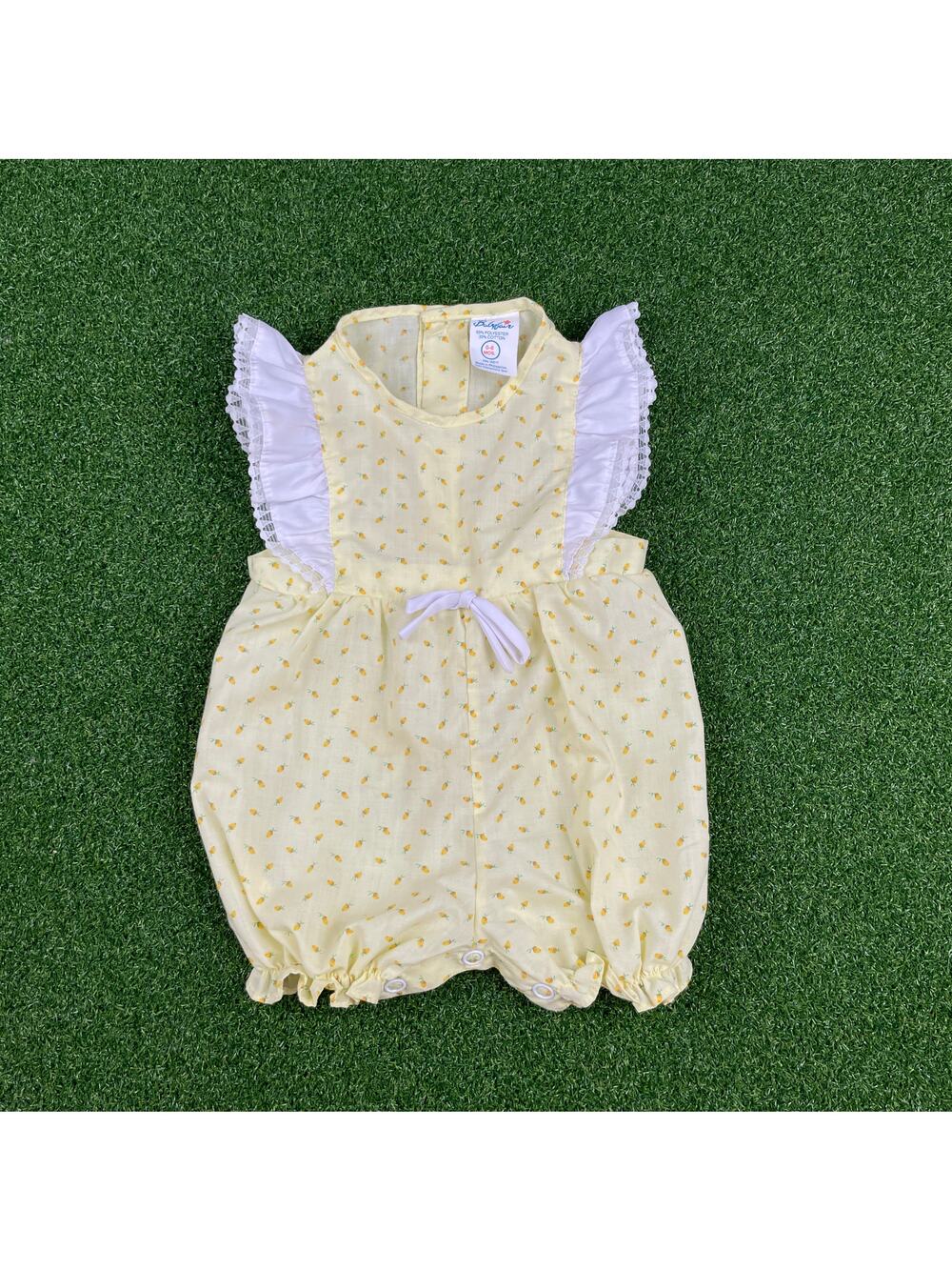 Vintage Babyfair Yellow Ruffle Trim Yellow Floral Print One Piece Sz 0-6Mo